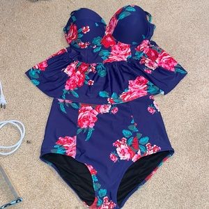 Blue floral tankini